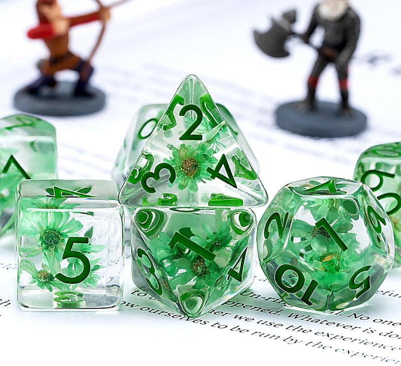 weyano DND Resin Flower Dice Set, D&D Polyhedral Dice for Dungeons and Dragons RPG, MTG Role Playing Games D and D Dice 7pc D20 D12 D10 D8 D6 D4 - Image 3